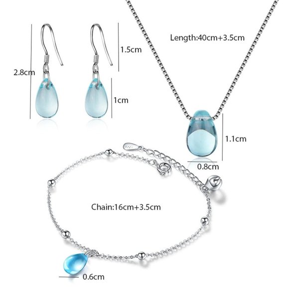 [Set of 3]925 Sterling Silver Crystal Water Drop u - Picture 11 of 11